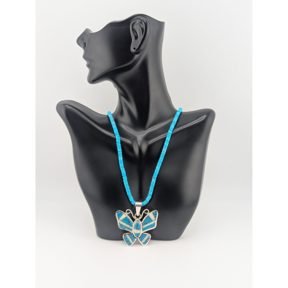 Navajo Necklace Turquoise Butterfly Pendant Handmade Native Amer Jewelry ** - Picture 11 of 13